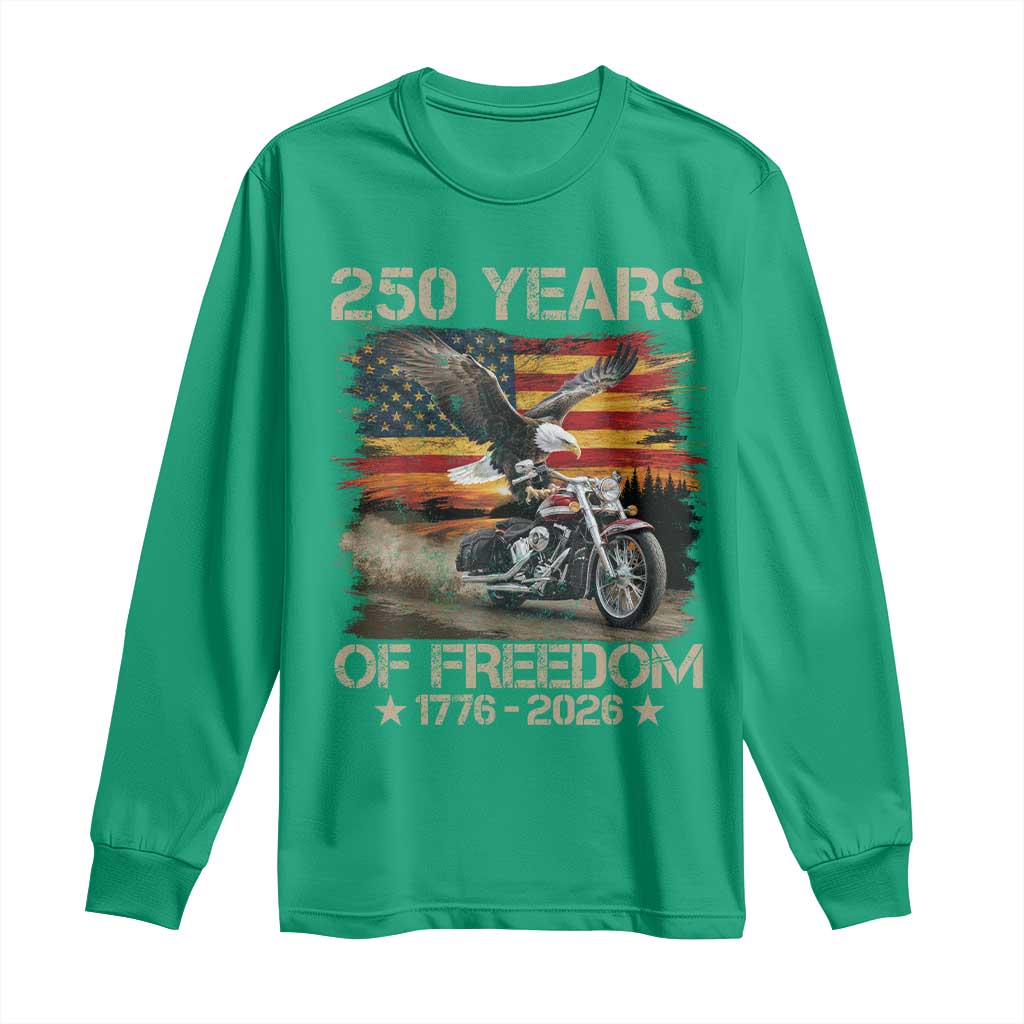 250 Years Of Freedom Patriotic Biker US Flag Motorcycle Lover Long Sleeve Shirt