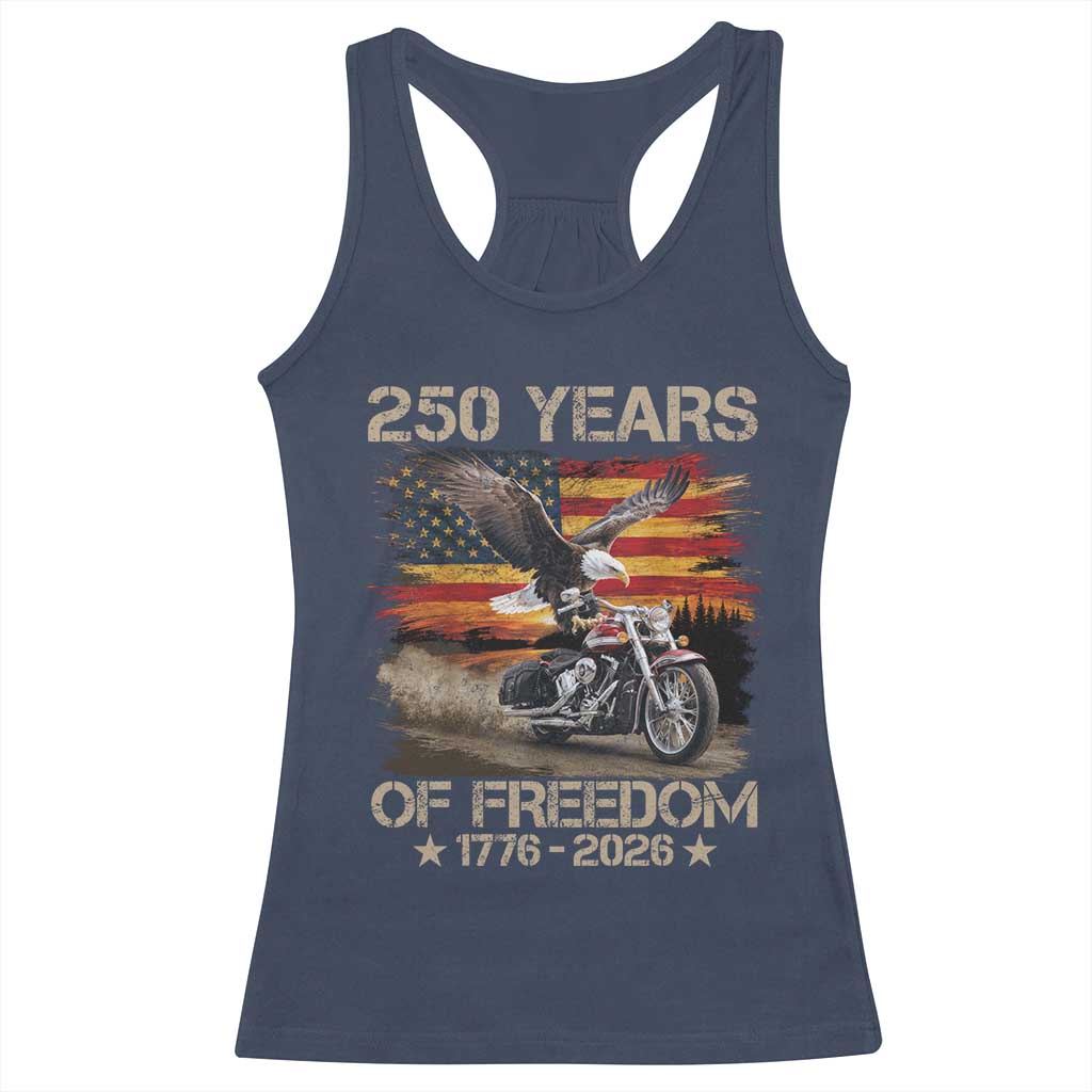 250 Years Of Freedom Patriotic Biker US Flag Motorcycle Lover Racerback Tank Top