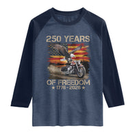 250 Years Of Freedom Patriotic Biker US Flag Motorcycle Lover Raglan Shirt