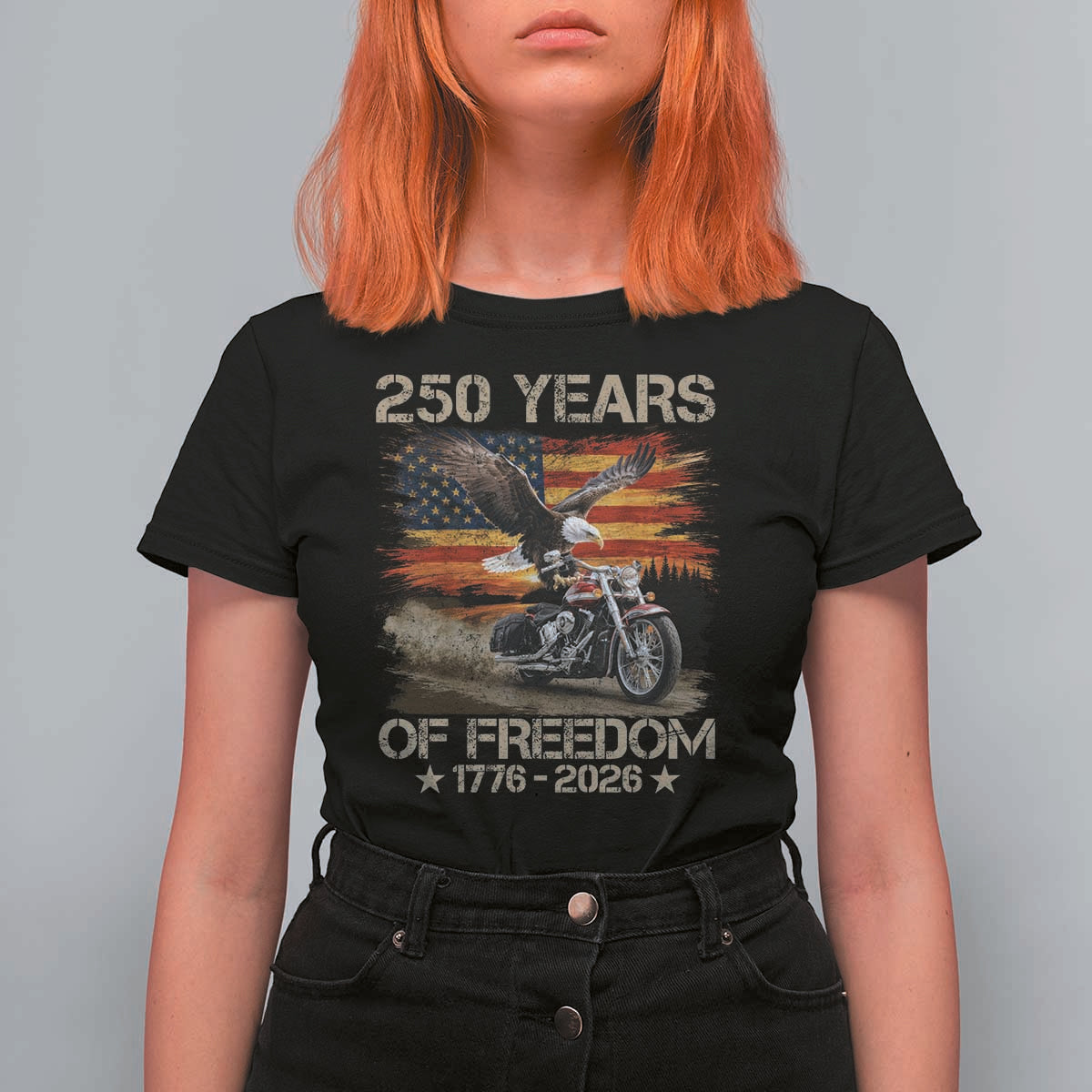250 Years Of Freedom Patriotic Biker US Flag Motorcycle Lover T Shirt For Women
