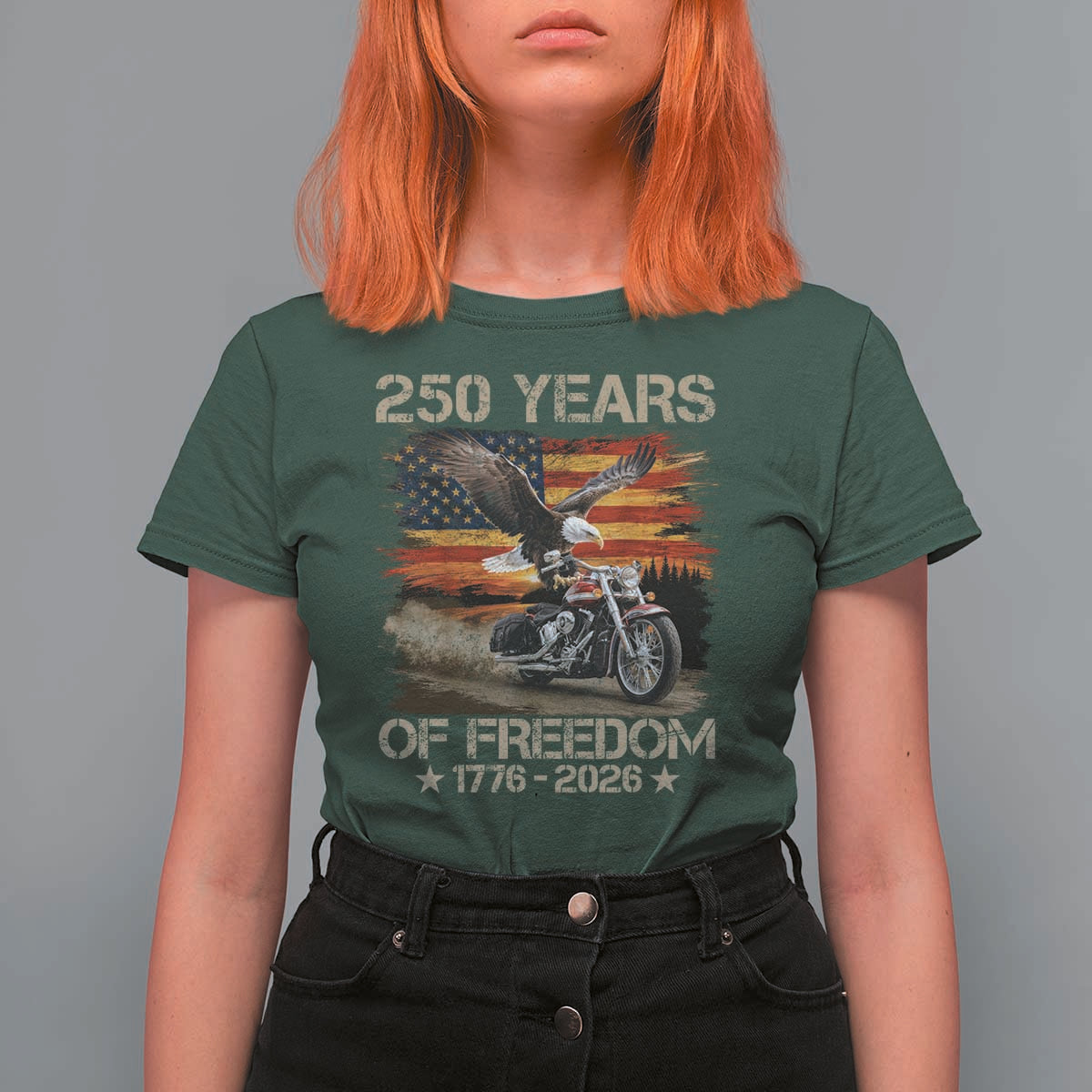 250 Years Of Freedom Patriotic Biker US Flag Motorcycle Lover T Shirt For Women