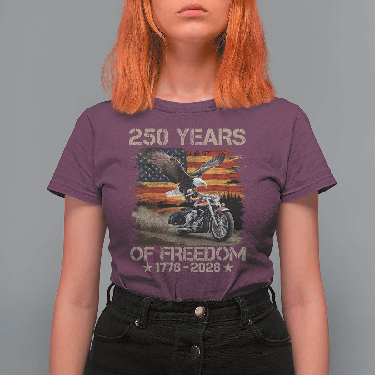250 Years Of Freedom Patriotic Biker US Flag Motorcycle Lover T Shirt For Women