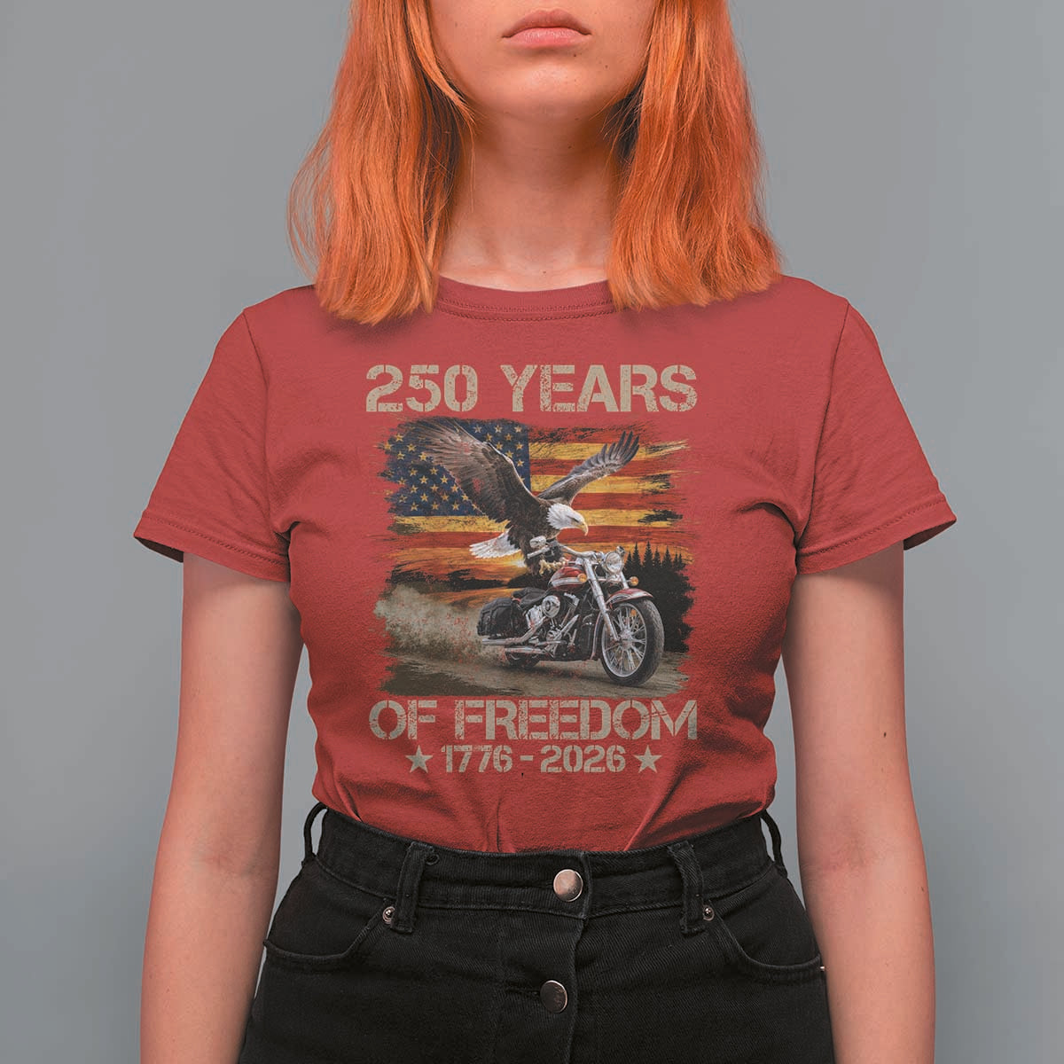 250 Years Of Freedom Patriotic Biker US Flag Motorcycle Lover T Shirt For Women