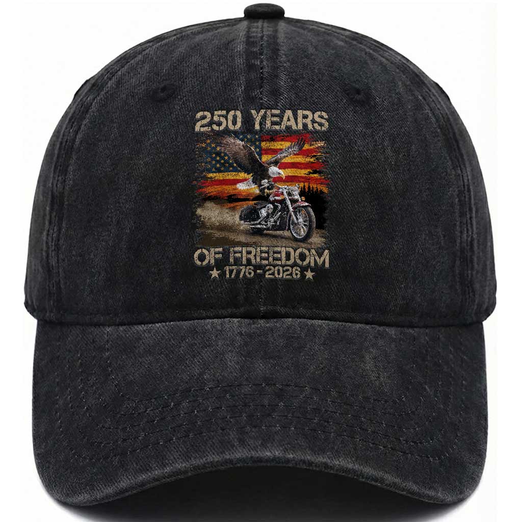 250 Years Of Freedom Patriotic Biker US Flag Motorcycle Lover Washed Cotton Baseball Cap