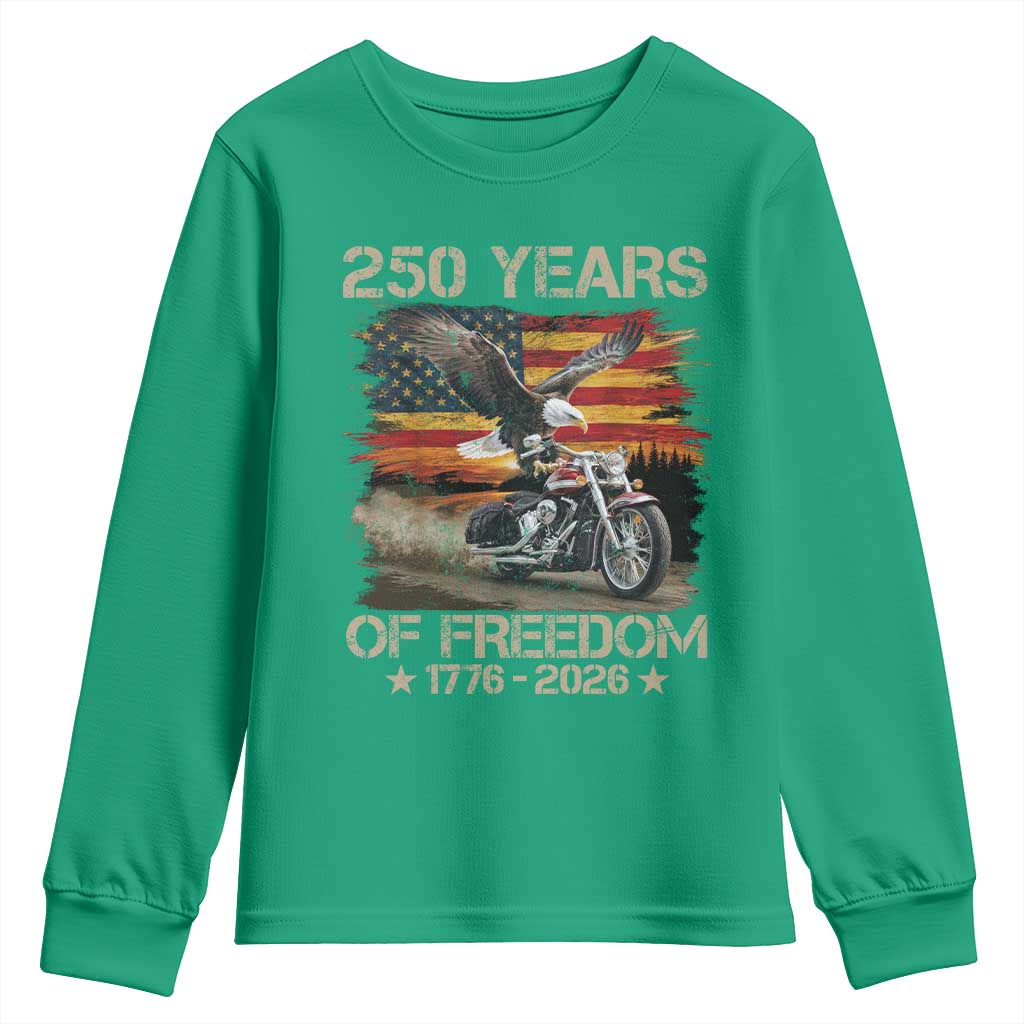 250 Years Of Freedom Patriotic Biker US Flag Motorcycle Lover Youth Sweatshirt