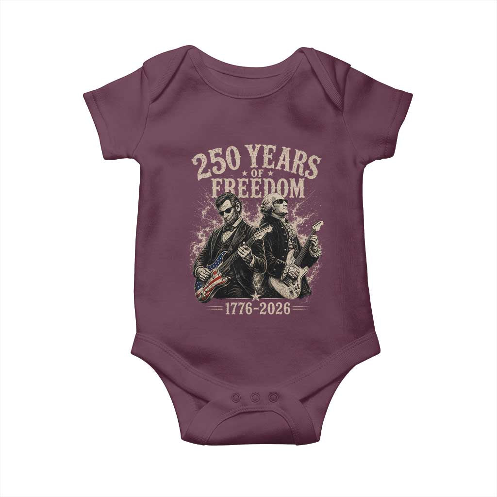 George Washington Lincoln Playing Guitar USA 250th Anniversary Baby Onesie 250 Years Of Freedom 1776 2026