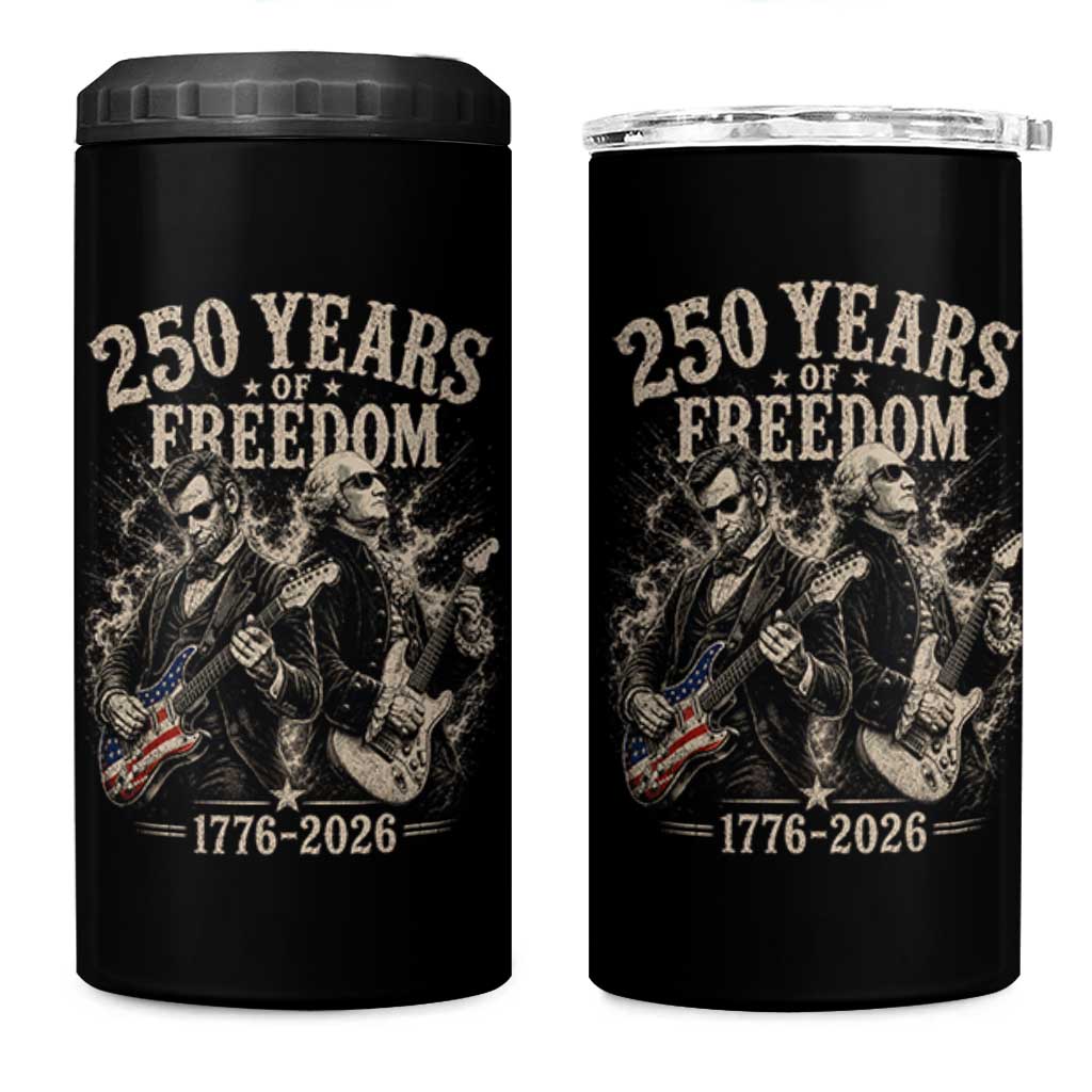George Washington Lincoln Playing Guitar USA 250th Anniversary 4 in 1 Can Cooler Tumbler 250 Years Of Freedom 1776 2026