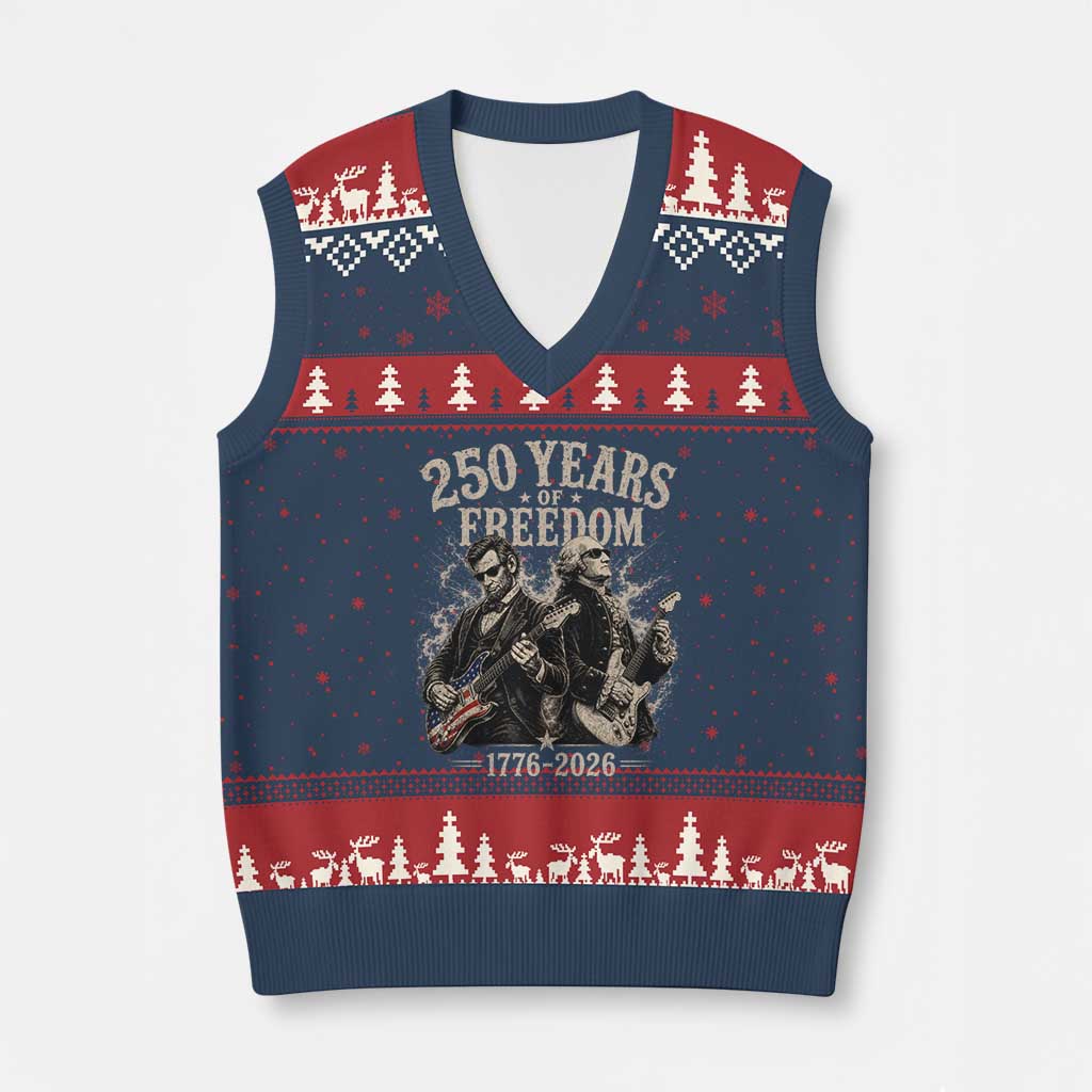 George Washington Lincoln Playing Guitar USA 250th Anniversary V-Neck Knit Sweater Vest 250 Years Of Freedom 1776 2026