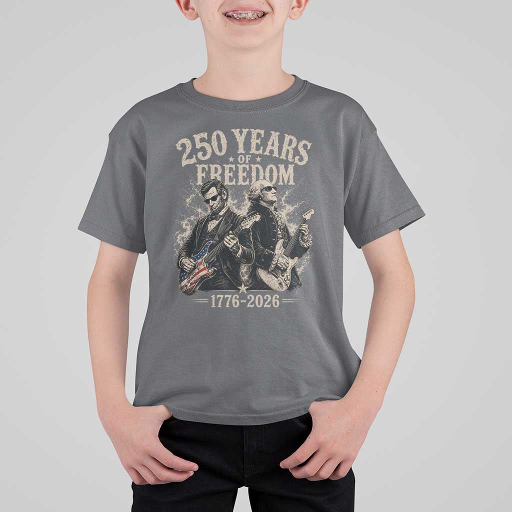 George Washington Lincoln Playing Guitar USA 250th Anniversary T Shirt For Kid 250 Years Of Freedom 1776 2026