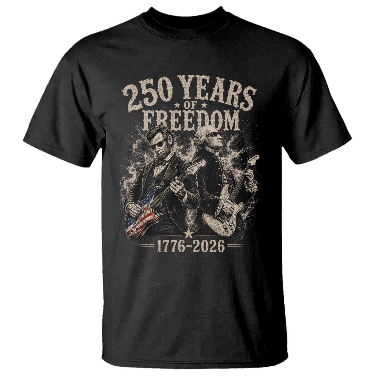 George Washington Lincoln Playing Guitar USA 250th Anniversary T Shirt 250 Years Of Freedom 1776 2026