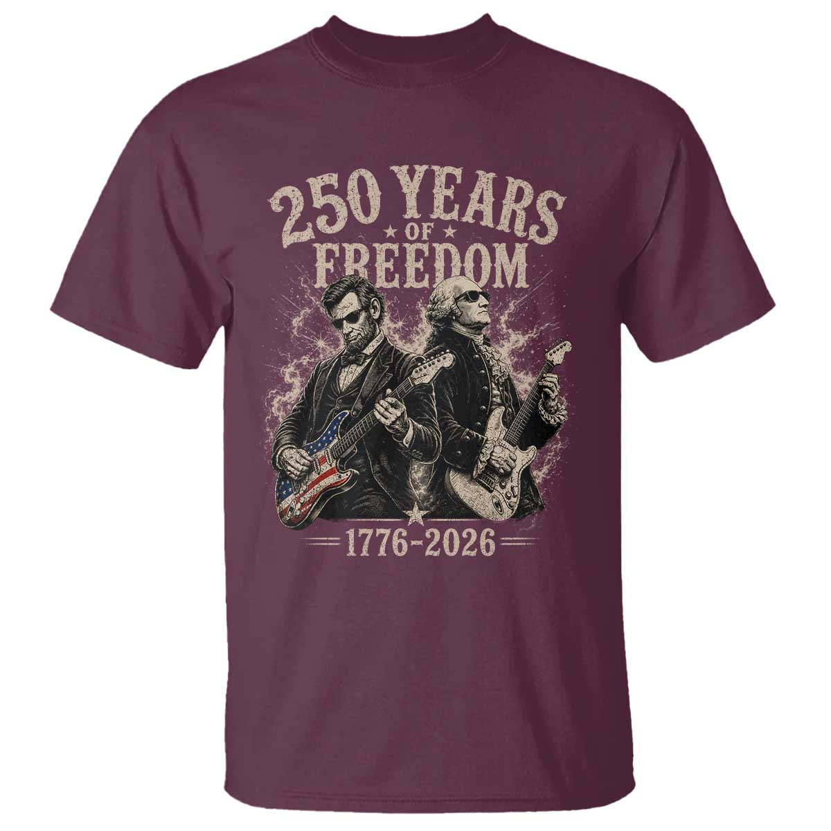 George Washington Lincoln Playing Guitar USA 250th Anniversary T Shirt 250 Years Of Freedom 1776 2026