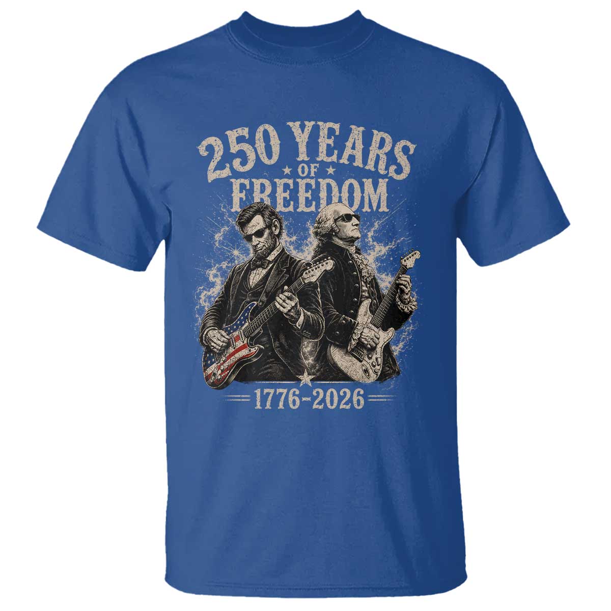 George Washington Lincoln Playing Guitar USA 250th Anniversary T Shirt 250 Years Of Freedom 1776 2026