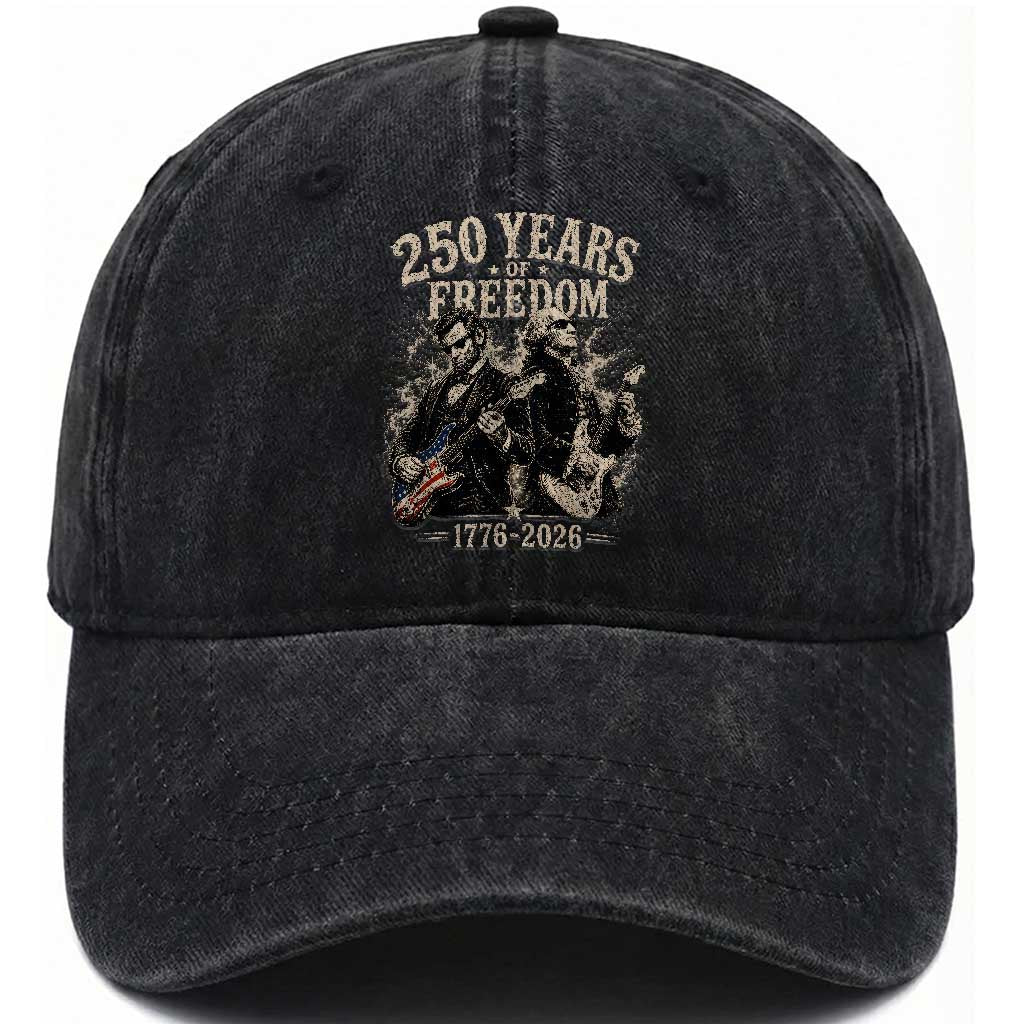 George Washington Lincoln Playing Guitar USA 250th Anniversary Washed Cotton Baseball Cap 250 Years Of Freedom 1776 2026