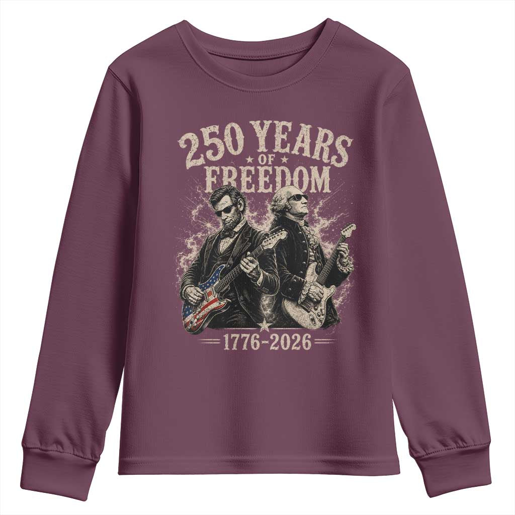 George Washington Lincoln Playing Guitar USA 250th Anniversary Youth Sweatshirt 250 Years Of Freedom 1776 2026