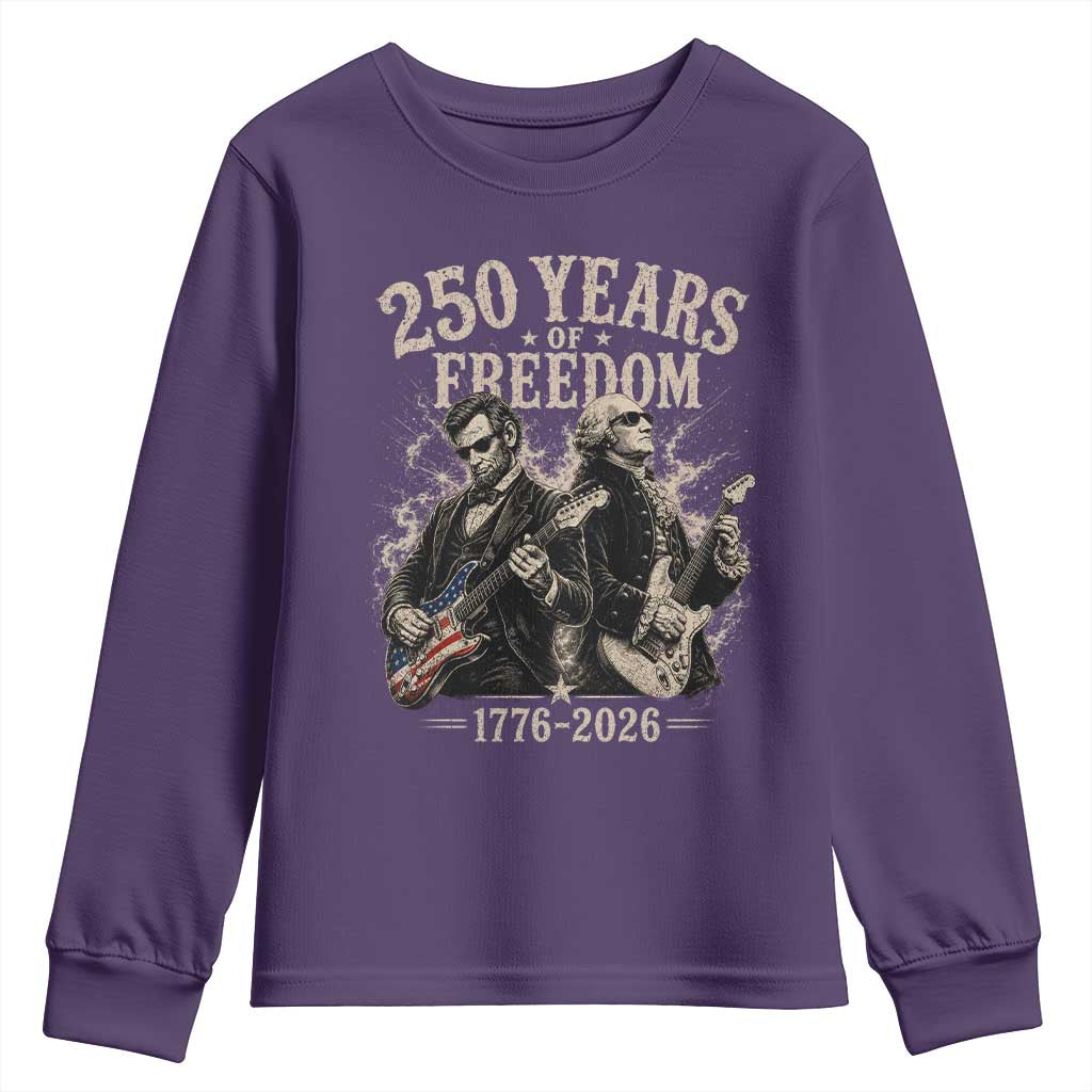 George Washington Lincoln Playing Guitar USA 250th Anniversary Youth Sweatshirt 250 Years Of Freedom 1776 2026