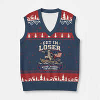 Get In Loser We Are Crossing The Delaware V-Neck Knit Sweater Vest Funny George Washington Patriotic 4th of July