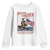 Get In Loser We're Crossing The Delaware Youth Sweatshirt Funny George Washington US 250th 4th Of July