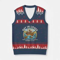 Get in Loser We're Going to Drop Some Tea V-Neck Knit Sweater Vest Funny 4th of July