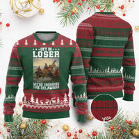 Get In Loser We Are Crossing The Delaware Ugly Christmas Sweater Funny George Washington 4th Of July Artwork