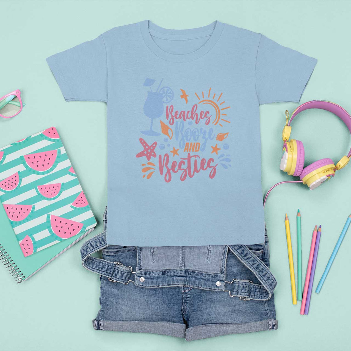 Funny Girls Trip T Shirt For Kid Beaches Booze And Besties Seashell Cocktail - Wonder Print Shop