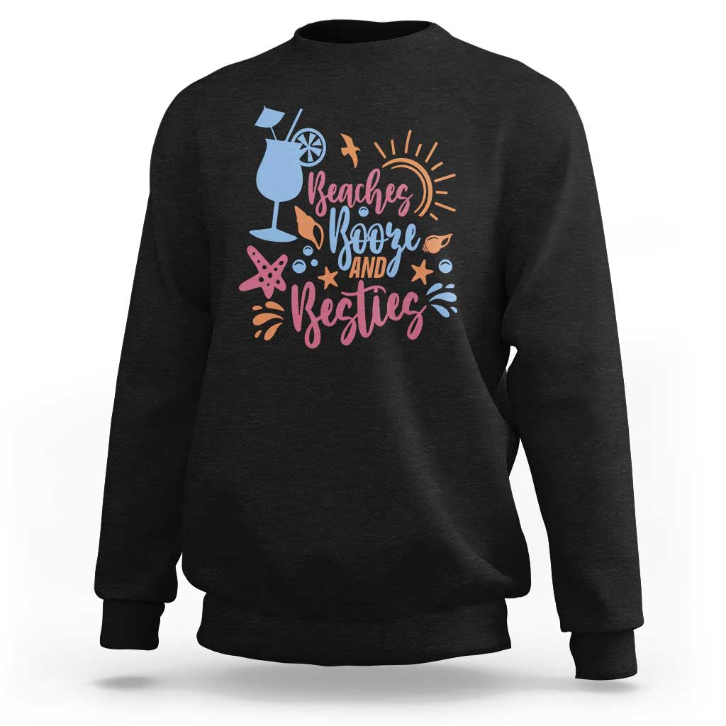 Funny Girls Trip Sweatshirt Beaches Booze And Besties Seashell Cocktail - Wonder Print Shop