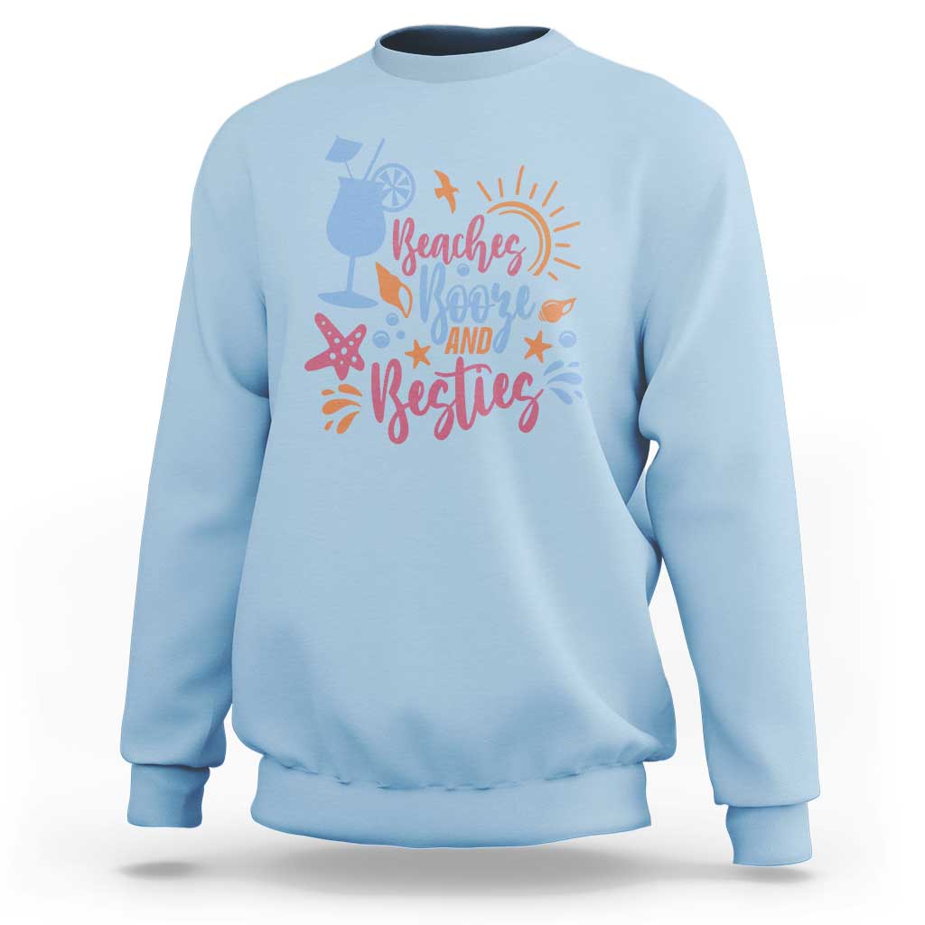 Funny Girls Trip Sweatshirt Beaches Booze And Besties Seashell Cocktail - Wonder Print Shop