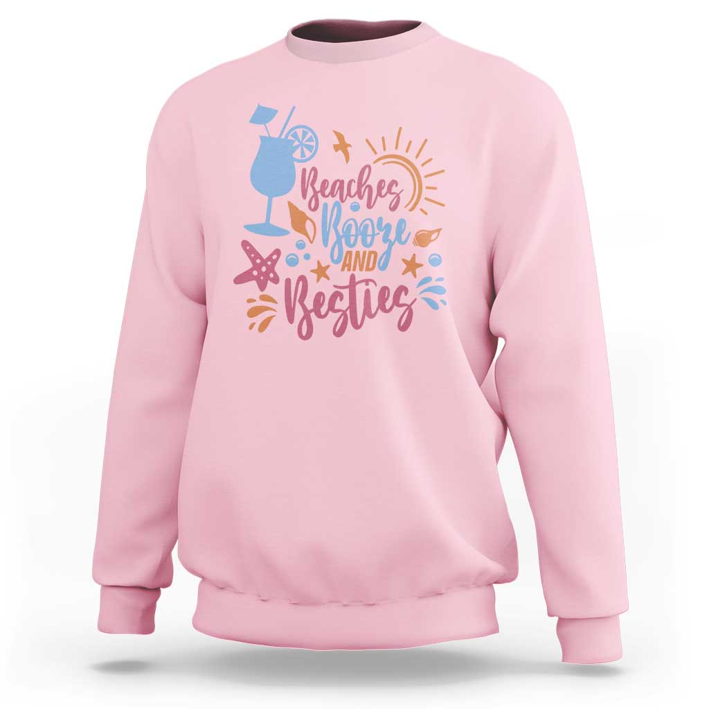 Funny Girls Trip Sweatshirt Beaches Booze And Besties Seashell Cocktail - Wonder Print Shop
