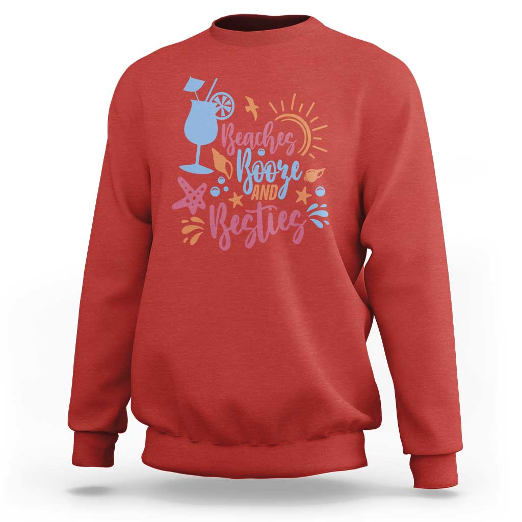 Funny Girls Trip Sweatshirt Beaches Booze And Besties Seashell Cocktail - Wonder Print Shop