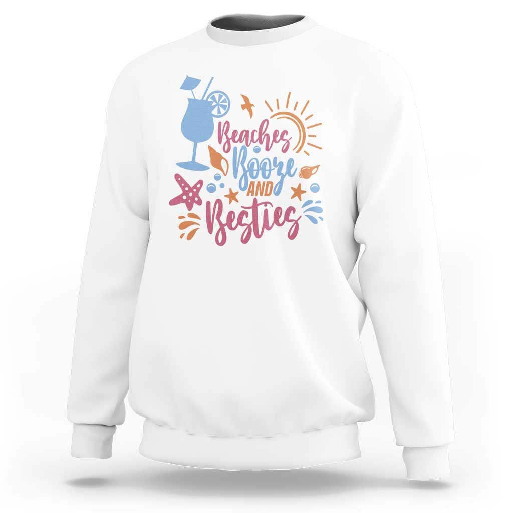 Funny Girls Trip Sweatshirt Beaches Booze And Besties Seashell Cocktail - Wonder Print Shop