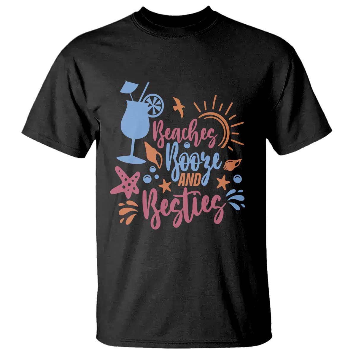 Funny Girls Trip T Shirt Beaches Booze And Besties Seashell Cocktail - Wonder Print Shop