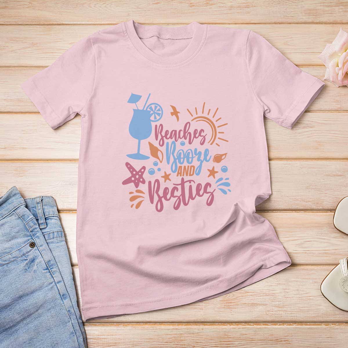 Funny Girls Trip T Shirt For Women Beaches Booze And Besties Seashell Cocktail - Wonder Print Shop