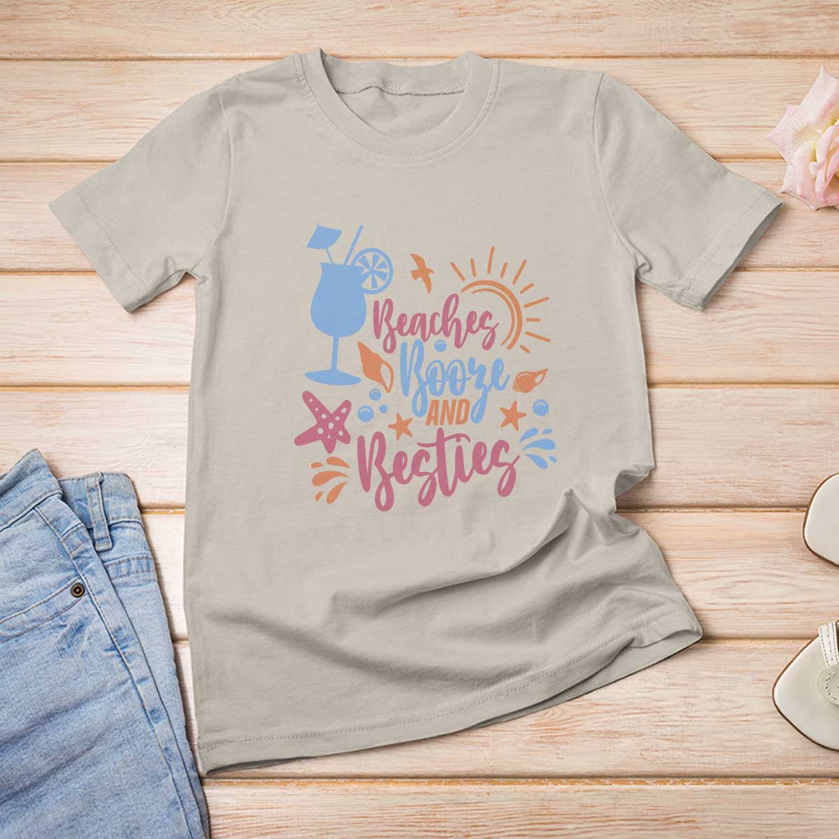 Funny Girls Trip T Shirt For Women Beaches Booze And Besties Seashell Cocktail - Wonder Print Shop