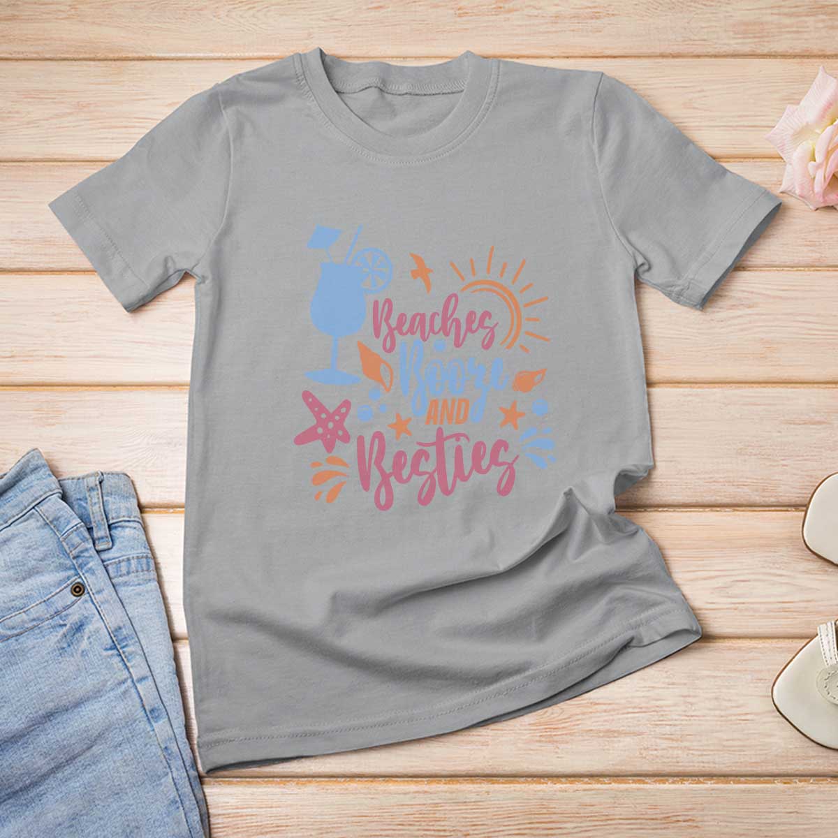 Funny Girls Trip T Shirt For Women Beaches Booze And Besties Seashell Cocktail - Wonder Print Shop