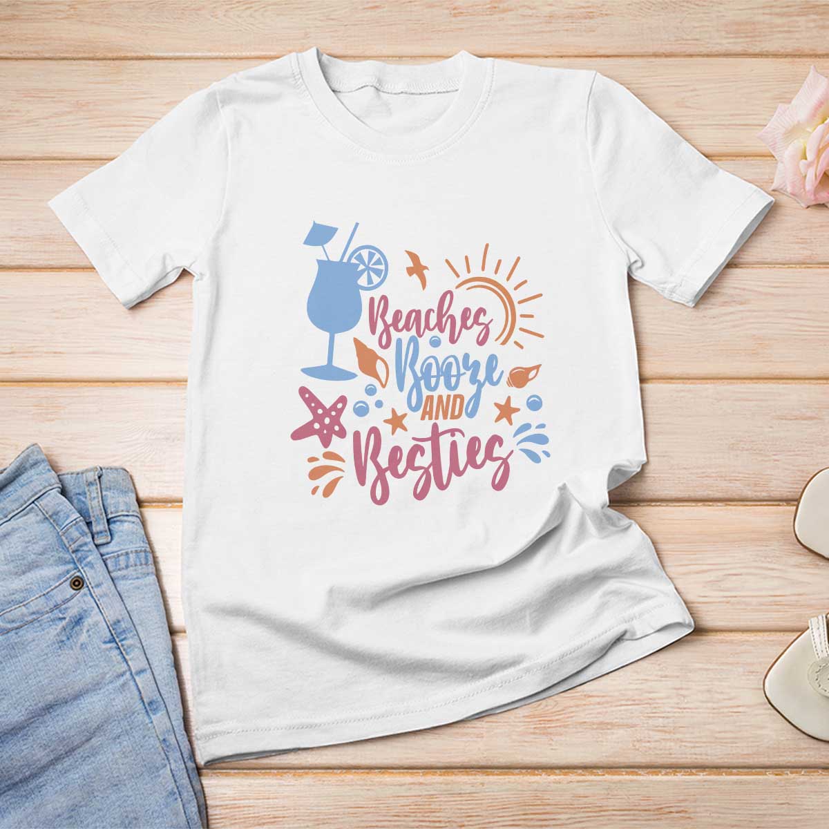 Funny Girls Trip T Shirt For Women Beaches Booze And Besties Seashell Cocktail - Wonder Print Shop