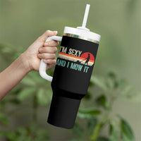 Funny I Am Sexy And I Mow It Tumbler With Handle Gardening Lawn Mower Fathers Day - Wonder Print Shop