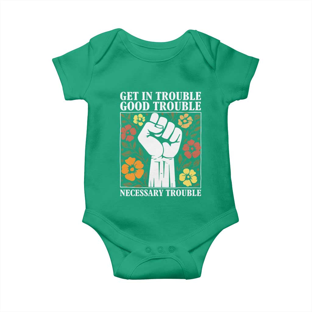 John Lewis Quote Baby Onesie Get In Good Necessary Trouble Civil Rights Handfist - Wonder Print Shop