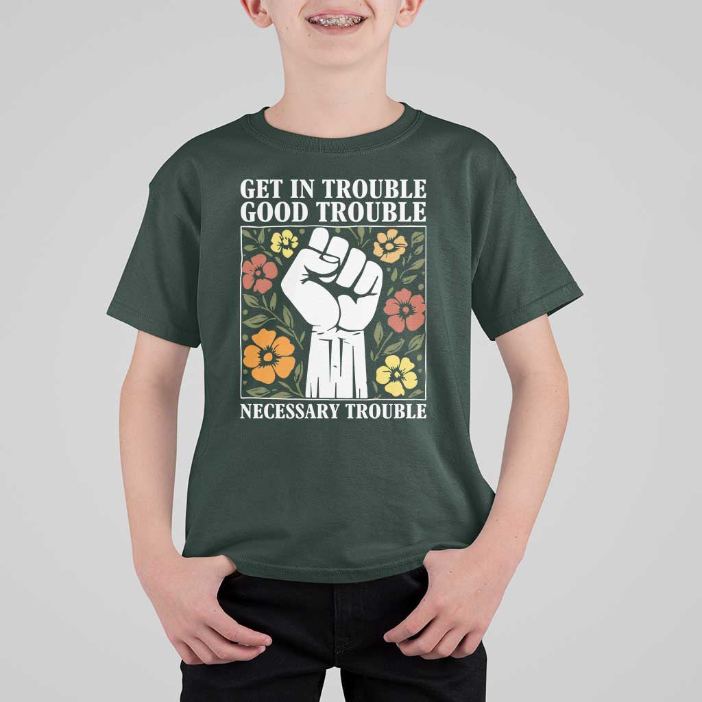 John Lewis Quote T Shirt For Kid Get In Good Necessary Trouble Civil Rights Handfist - Wonder Print Shop