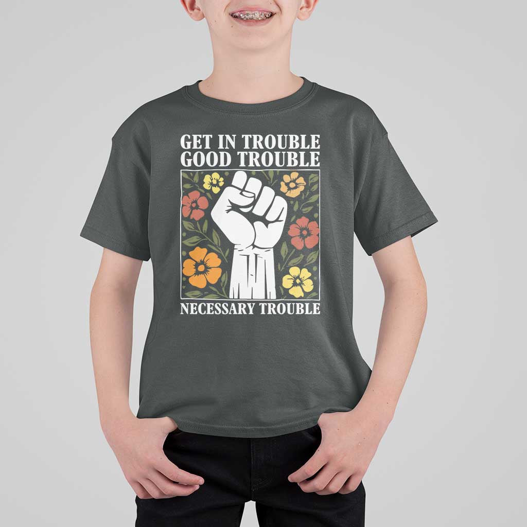 John Lewis Quote T Shirt For Kid Get In Good Necessary Trouble Civil Rights Handfist - Wonder Print Shop