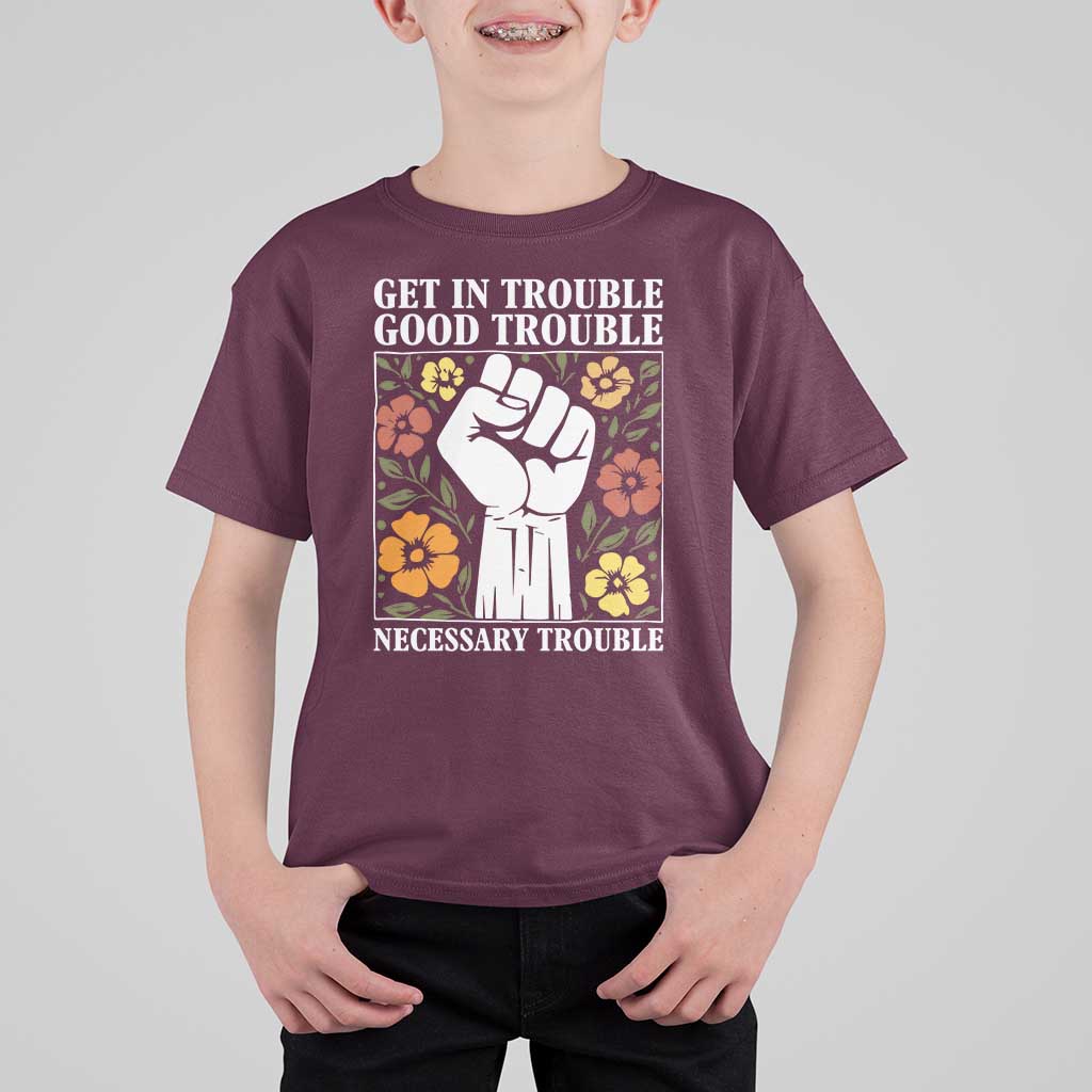 John Lewis Quote T Shirt For Kid Get In Good Necessary Trouble Civil Rights Handfist - Wonder Print Shop