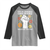 John Lewis Quote Raglan Shirt Get In Good Necessary Trouble Civil Rights Handfist - Wonder Print Shop