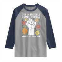 John Lewis Quote Raglan Shirt Get In Good Necessary Trouble Civil Rights Handfist - Wonder Print Shop