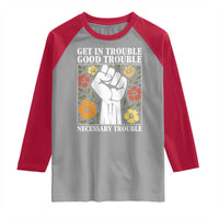 John Lewis Quote Raglan Shirt Get In Good Necessary Trouble Civil Rights Handfist - Wonder Print Shop