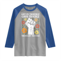 John Lewis Quote Raglan Shirt Get In Good Necessary Trouble Civil Rights Handfist - Wonder Print Shop
