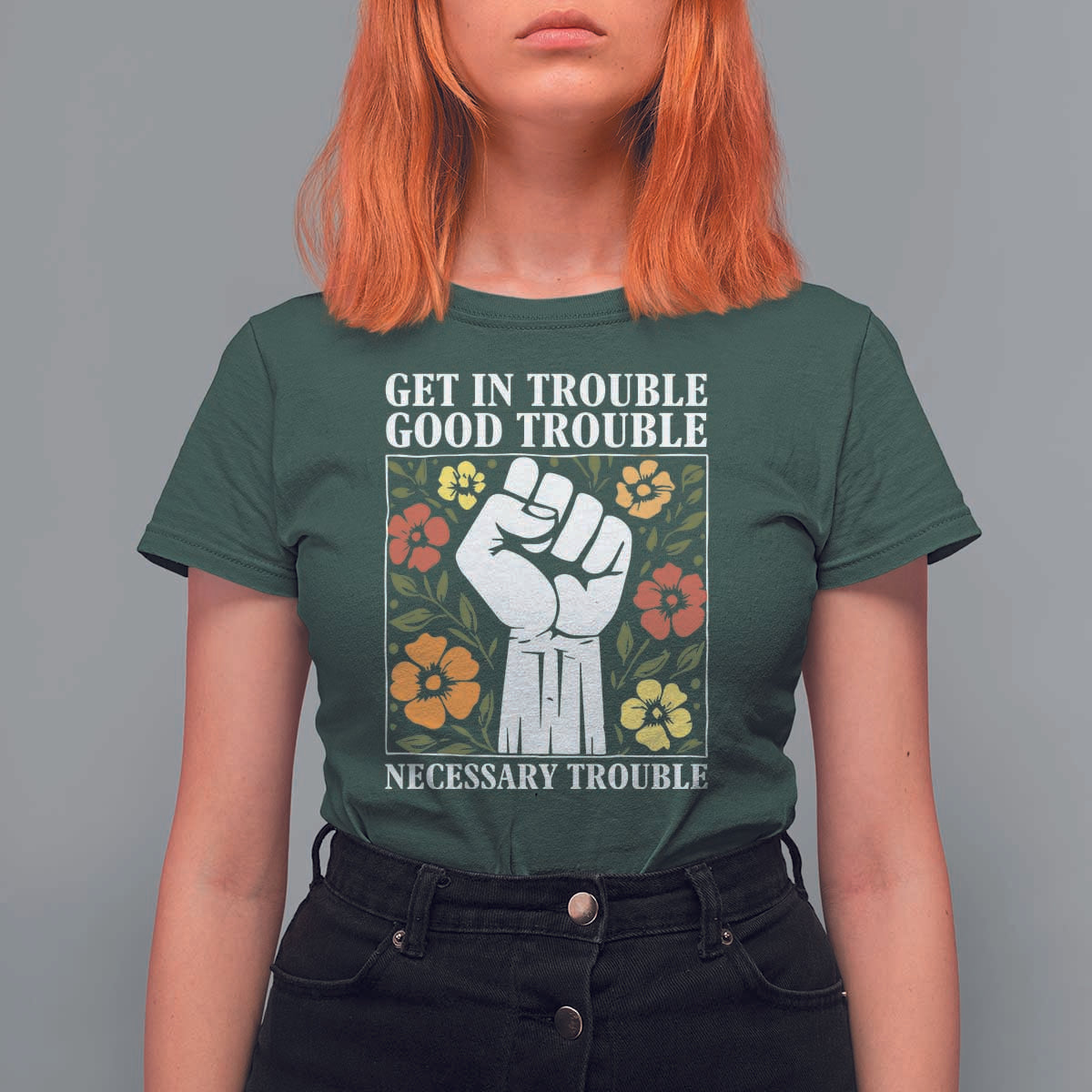 John Lewis Quote T Shirt For Women Get In Good Necessary Trouble Civil Rights Handfist - Wonder Print Shop