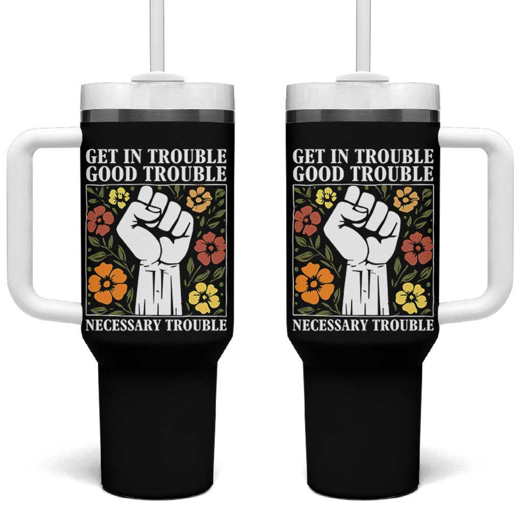 John Lewis Quote Tumbler With Handle Get In Good Necessary Trouble Civil Rights Handfist - Wonder Print Shop
