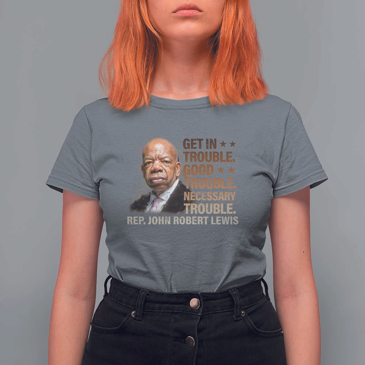 Rep John Lewis T Shirt For Women Get In Good Necessary Trouble Social Justice - Wonder Print Shop