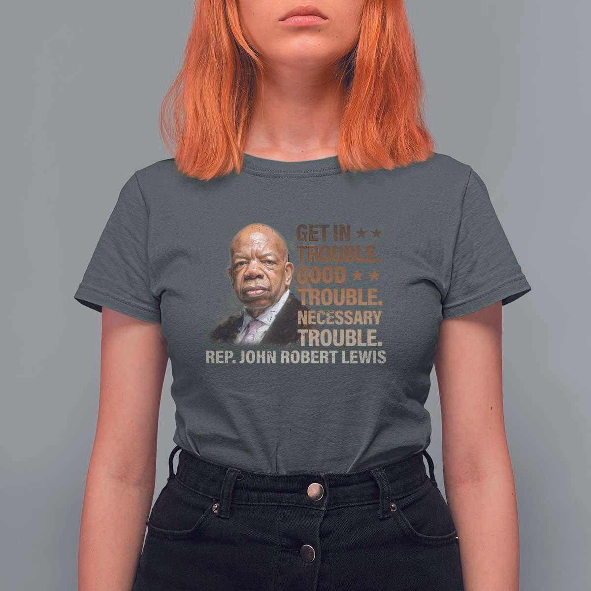 Rep John Lewis T Shirt For Women Get In Good Necessary Trouble Social Justice - Wonder Print Shop