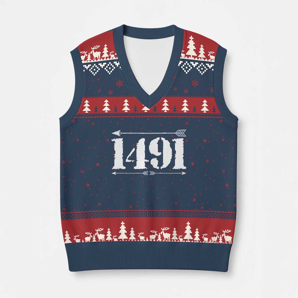 Proud Native American 1491 Indigenous People Day V-Neck Knit Sweater Vest - Wonder Print Shop