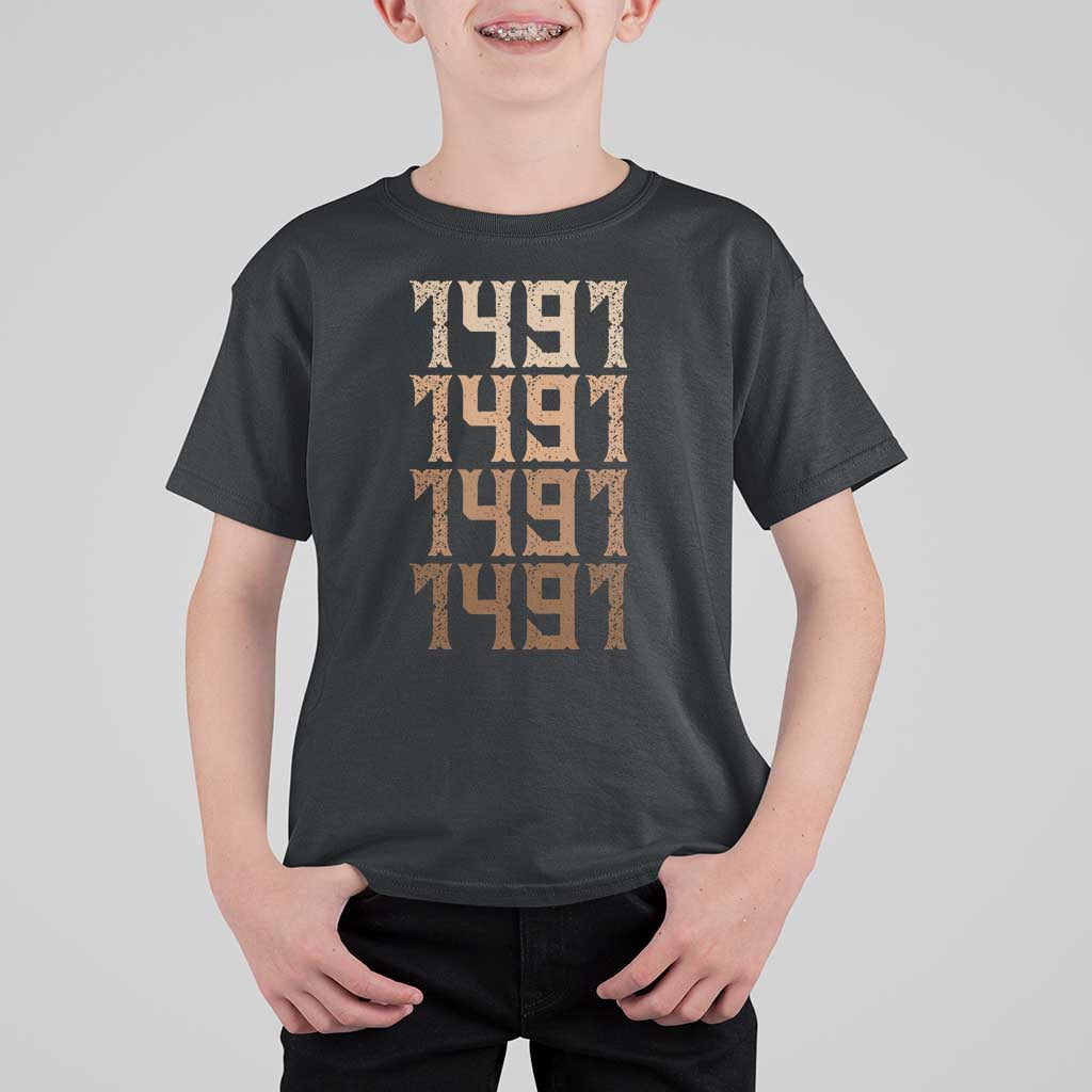 Proud Native American 1491 Pre Columbus Indigenous People Day T Shirt For Kid - Wonder Print Shop
