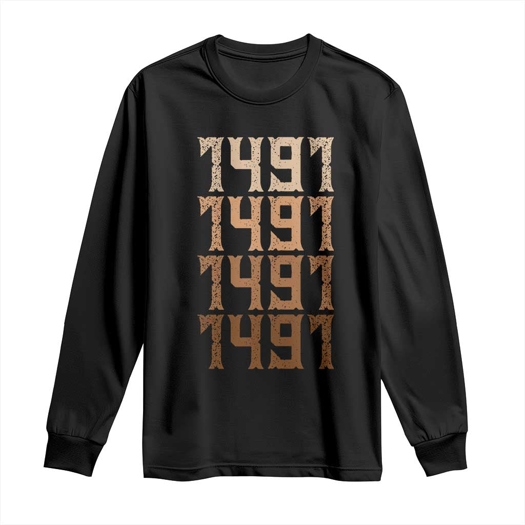 Proud Native American 1491 Pre Columbus Indigenous People Day Long Sleeve Shirt - Wonder Print Shop